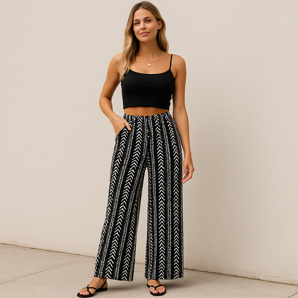 Geometric Pattern Wide-Leg Casual Pants